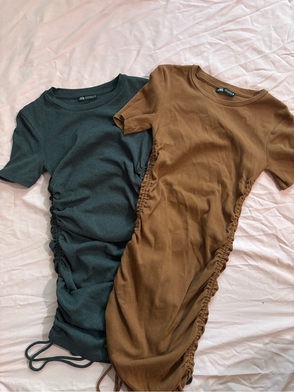 Zara Ruched Side Bodycon Dresses — Dark Grey & Brown